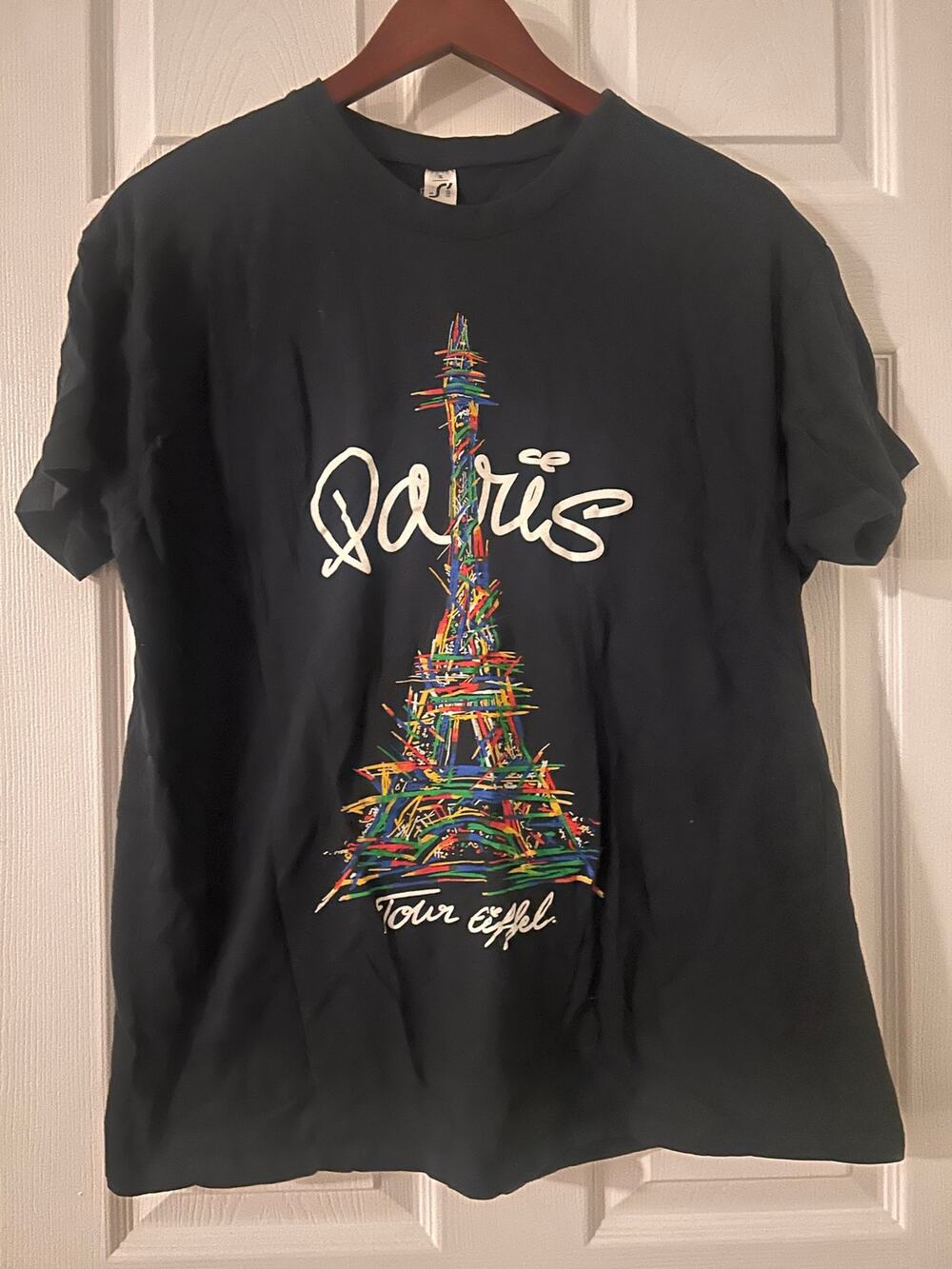 Sol's Regent Paris Eiffel Tower Graphic Tee Black Short Sleeve Retro T-Shirt XL